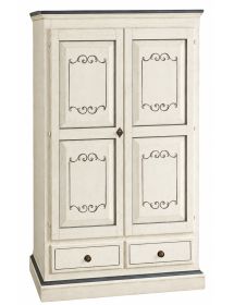 Armadio 2 porte classico legno bianco invecchiato e filetti blu 125x61x200