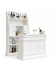 Mobile Bar Classico in Legno Massello Bianco Opaco con Dispensa e Bancone Arte Povera