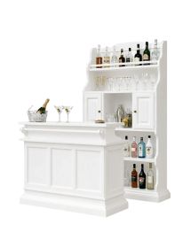 Mobile Bar Classico in Legno Massello Bianco Opaco con Dispensa e Bancone Arte Povera