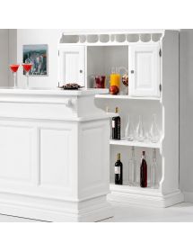 Mobile Bar Classico in Legno Massello Bianco Opaco con Dispensa e Bancone Arte Povera