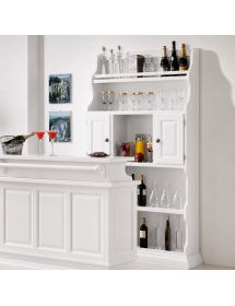 Mobile Bar Classico in Legno Massello Bianco Opaco con Dispensa e Bancone Arte Povera