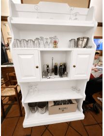 Mobile Bar Classico in Legno Massello Bianco Opaco con Dispensa e Bancone Arte Povera