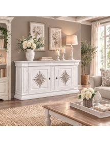 Credenza 2 porte 2 cassetti legno intarsio bianco shabby 230X57X113