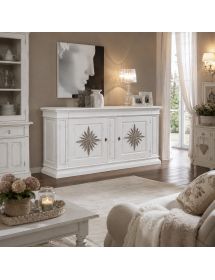 Credenza 2 porte 2 cassetti legno intarsio bianco shabby 230X57X113