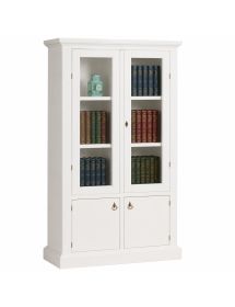 Vetrina Libreria 2 Porte in Legno Bianco Opaco - Stile Arte Povera / Classico 105x40x185 cm
