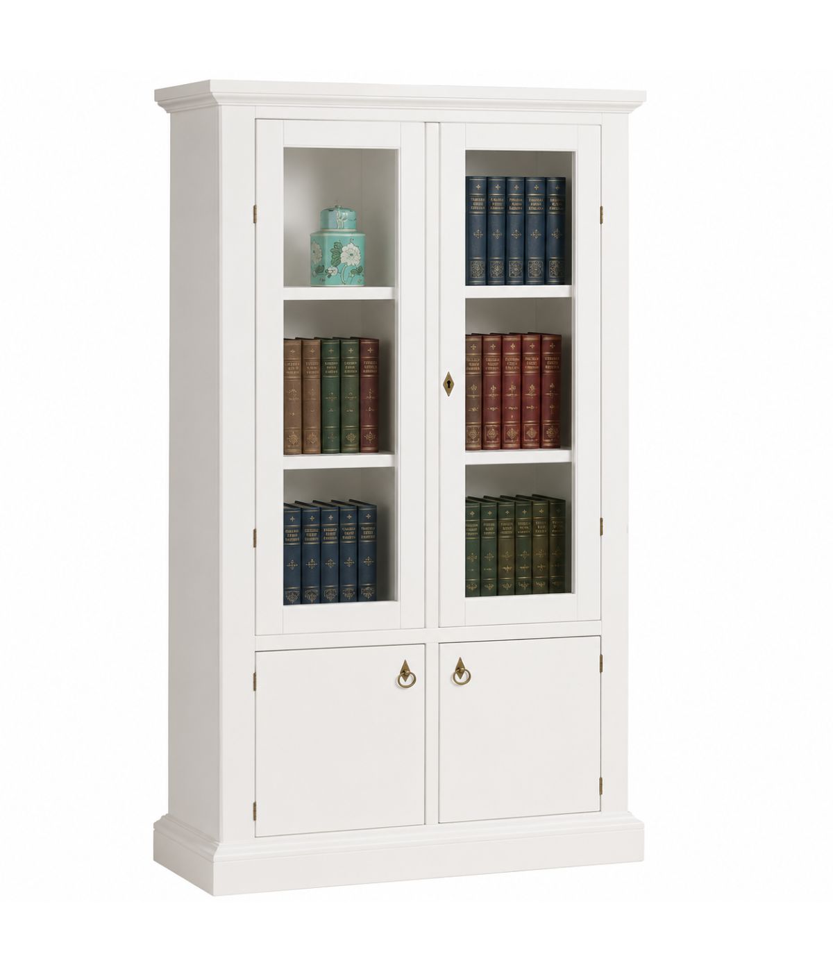 Vetrina Libreria 2 Porte in Legno Bianco Opaco - Stile Arte Povera / Classico 105x40x185 cm
