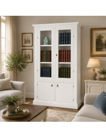 Vetrina Libreria 2 Porte in Legno Bianco Opaco - Stile Arte Povera / Classico 105x40x185 cm