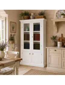 Vetrina Libreria 2 Porte in Legno Bianco Opaco - Stile Arte Povera / Classico 105x40x185 cm