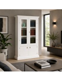 Vetrina Libreria 2 Porte in Legno Bianco Opaco - Stile Arte Povera / Classico 105x40x185 cm