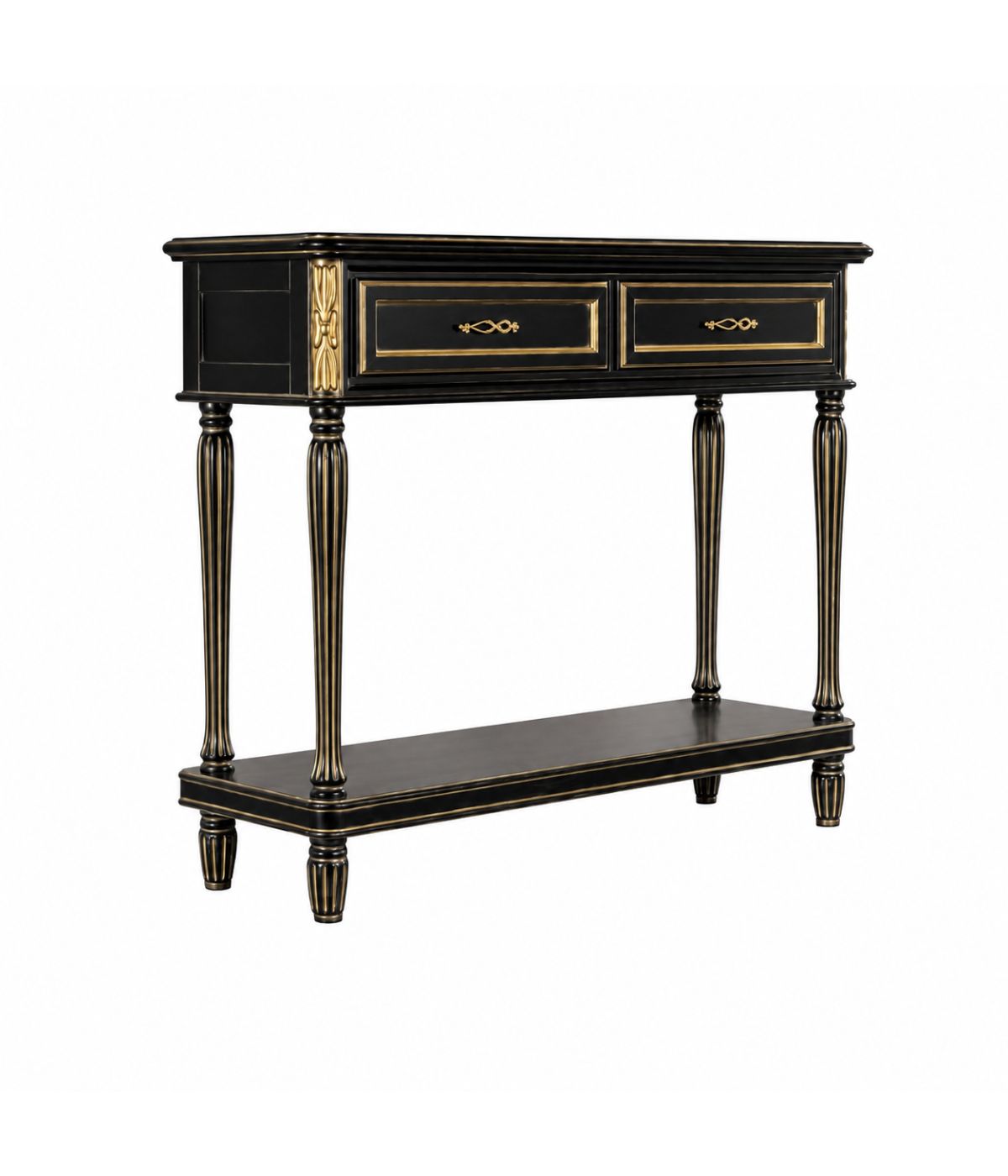 CONSOLLE SHABBY 2 CASSETTI LEGNO NERO/ARGENTO/ORO L.120 P.40 H.98