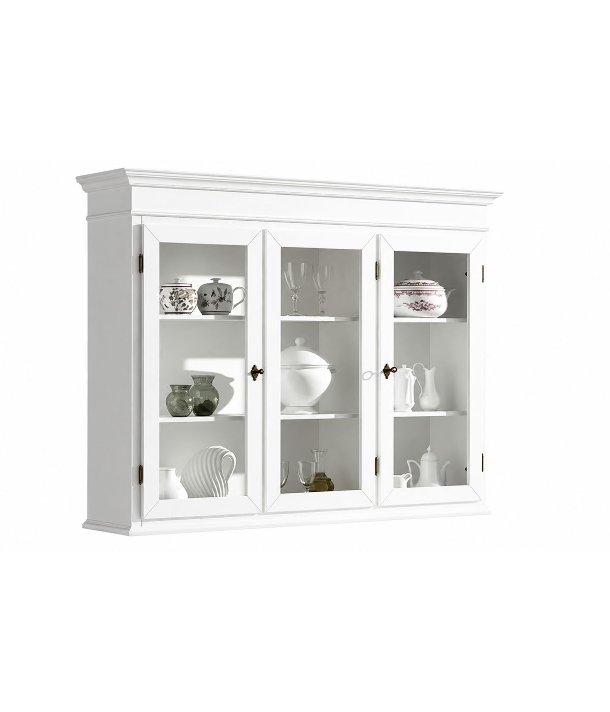 Alzata cristalliera 3 ante legno bianco 155x42x119