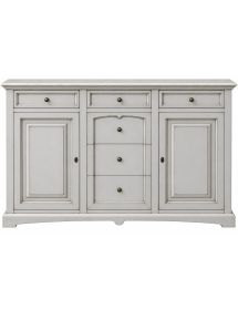 Credenzone 2 Porte 6 Cassetti in Legno Grigio Patinato L.170 P.46 H.116 - Stile Arte Povera / Shabby Chic