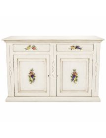 CREDENZONE IN LEGNO BIANCO INVECCHIATO CON DECORI MISURA L.177 P.48 H.110
