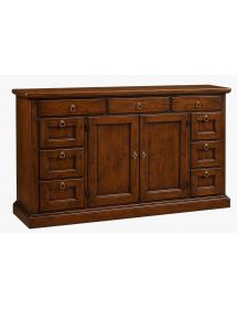 Madia Credenza in Legno Massello Tinta Noce 2 Ante 9 Cassetti 160x45x95 cm