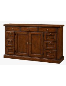 Madia Credenza in Legno Massello Tinta Noce 2 Ante 9 Cassetti 160x45x95 cm