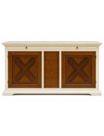 MADIA CREDENZA 2 ANTE 6 CASSETTI IN LEGNO AVORIO/NOCE L.210 P.53 H. 115