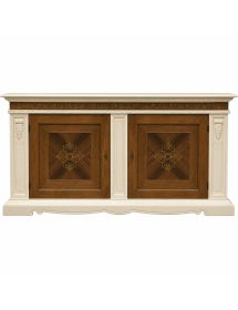 Credenzone Classico 2 Ante Legno Bianco e Noce Intarsiato 214x55x109 cm