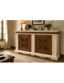 Credenzone Classico 2 Ante Legno Bianco e Noce Intarsiato 214x55x109 cm