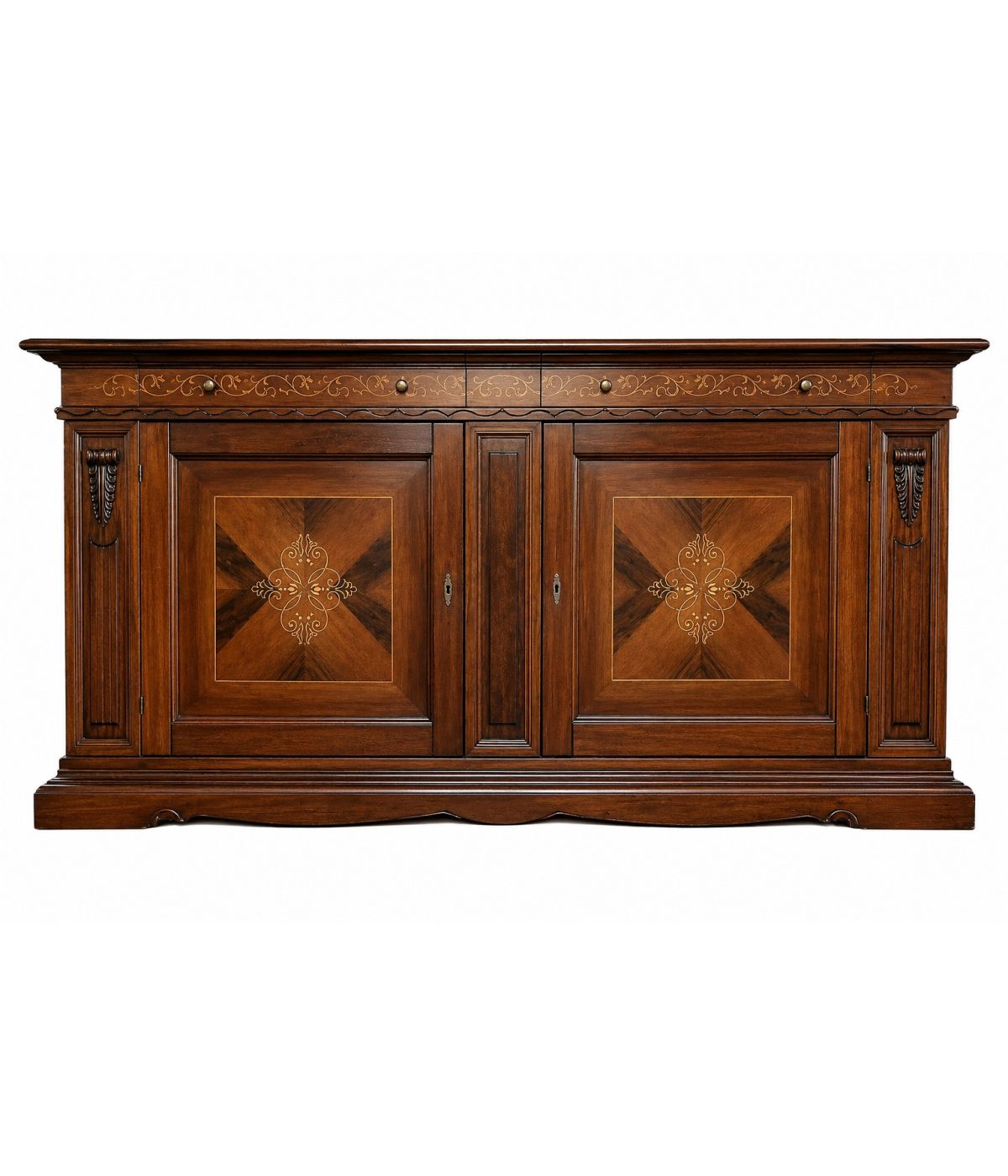 Madia Classica 2 Porte Intarsiata Legno Noce Bassano da Soggiorno / Ingresso – 213x55x115 cm