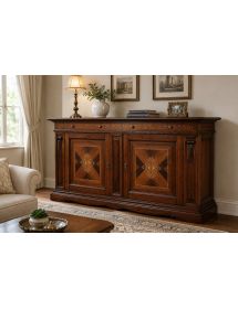 Madia Classica 2 Porte Intarsiata Legno Noce Bassano da Soggiorno / Ingresso – 213x55x115 cm