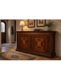 Madia Classica 2 Porte Intarsiata Legno Noce Bassano da Soggiorno / Ingresso – 213x55x115 cm