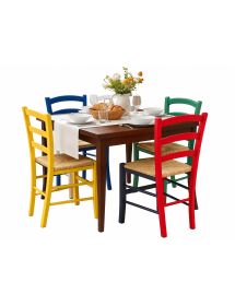 Set Tavolo Quadrato a Libro Noce Allungabile 90x90 / 100x100 con 4 Sedie Colorate