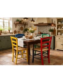 Set Tavolo Quadrato a Libro Noce Allungabile 90x90 / 100x100 con 4 Sedie Colorate