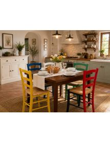 Set Tavolo Quadrato a Libro Noce Allungabile 90x90 / 100x100 con 4 Sedie Colorate