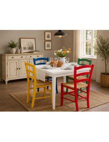 Set Tavolo Quadrato a Libro bianco Allungabile 90x90 / 100x100 con 4 Sedie Colorate