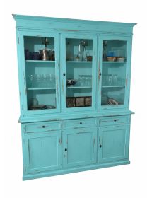 Cristalliera 3 porte legno shabby azzurro consumato 156X42X205