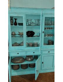 Cristalliera 3 porte legno shabby azzurro consumato 156X42X205