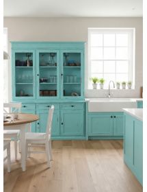 Cristalliera 3 porte legno shabby azzurro consumato 156X42X205