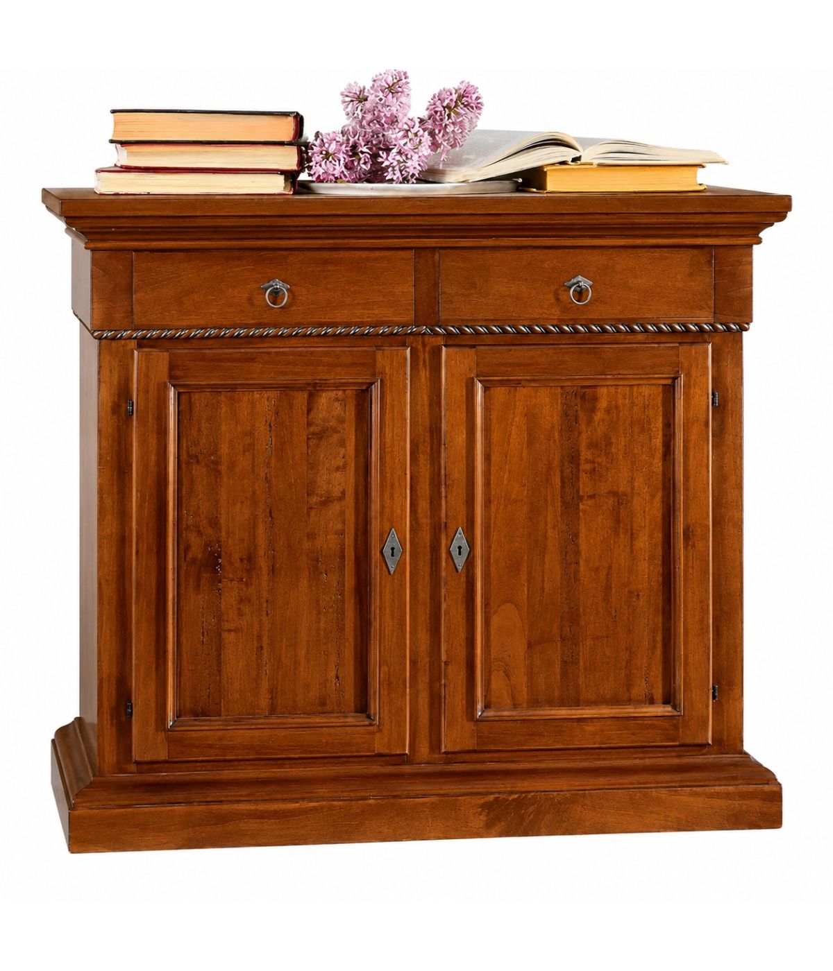 MOBILI 2G - CREDENZA 2 PORTE IN LEGNO NOCE ARTE POVERA 135x50x111 (601) vista frontale