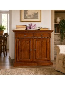 MOBILI 2G - CREDENZA 2 PORTE IN LEGNO NOCE ARTE POVERA 135x50x111 (601) vista frontale