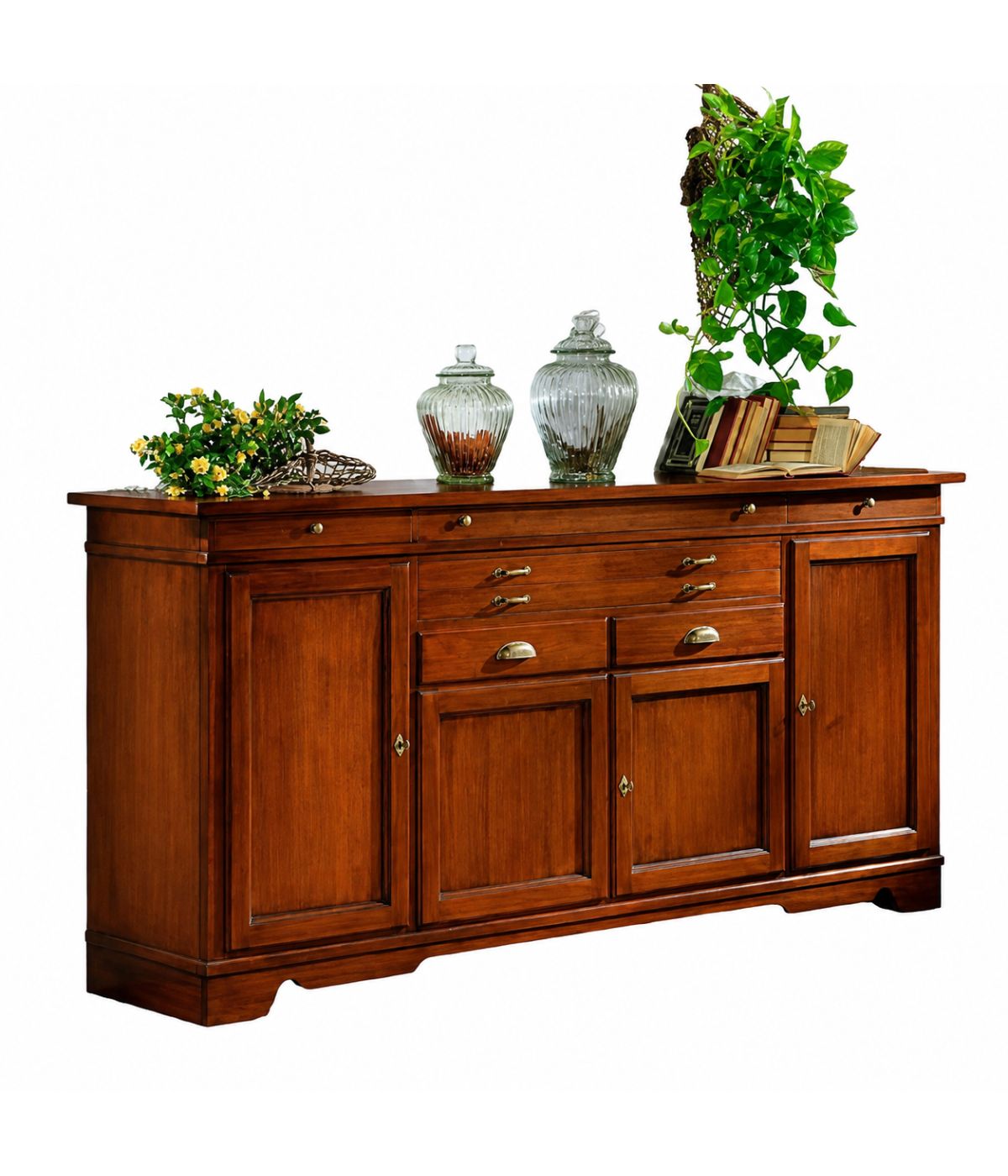 Madia Credenza Classica in Legno Massello 4 Porte e 7 Cassetti L.222 P.52 H.108 - Varie Finiture