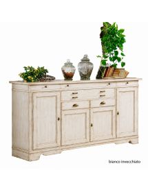 Madia Credenza Classica in Legno Massello 4 Porte e 7 Cassetti L.222 P.52 H.108 - Varie Finiture