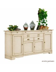 Madia Credenza Classica in Legno Massello 4 Porte e 7 Cassetti L.222 P.52 H.108 - Varie Finiture