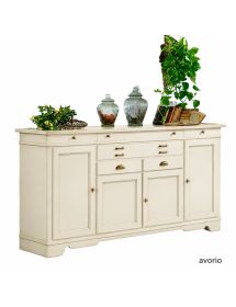 Madia Credenza Classica in Legno Massello 4 Porte e 7 Cassetti L.222 P.52 H.108 - Varie Finiture