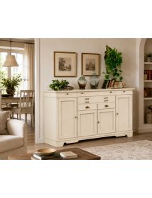 Madia Credenza Classica in Legno Massello 4 Porte e 7 Cassetti L.222 P.52 H.108 - Varie Finiture