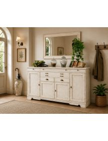 Madia Credenza Classica in Legno Massello 4 Porte e 7 Cassetti L.222 P.52 H.108 - Varie Finiture