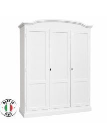 Armadio 3 ante in legno massello bianco cappello tondo 158x56x197H