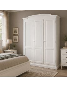 Armadio 3 ante in legno massello bianco cappello tondo 158x56x197H