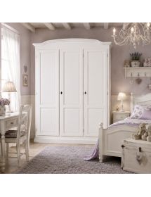 Armadio 3 ante in legno massello bianco cappello tondo 158x56x197H