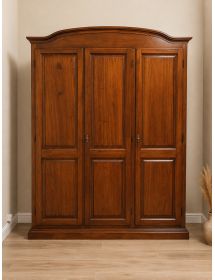Armadio 3 ante in legno massello classico tinta noce cappello tondo 158x56x197H