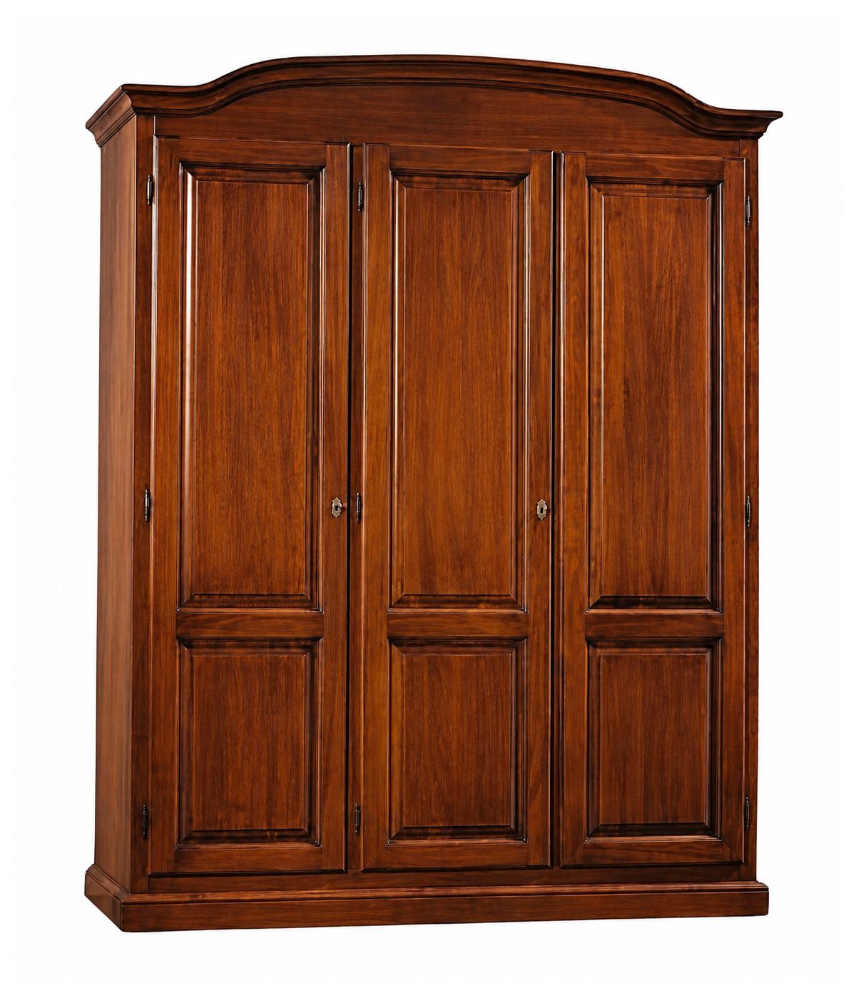 Armadio 3 ante in legno massello classico tinta noce cappello tondo 158x56x197H