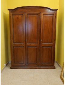 Armadio 3 ante in legno massello classico tinta noce cappello tondo 158x56x197H