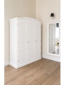 Armadio 3 ante in legno massello bianco cappello tondo 158x56x197H