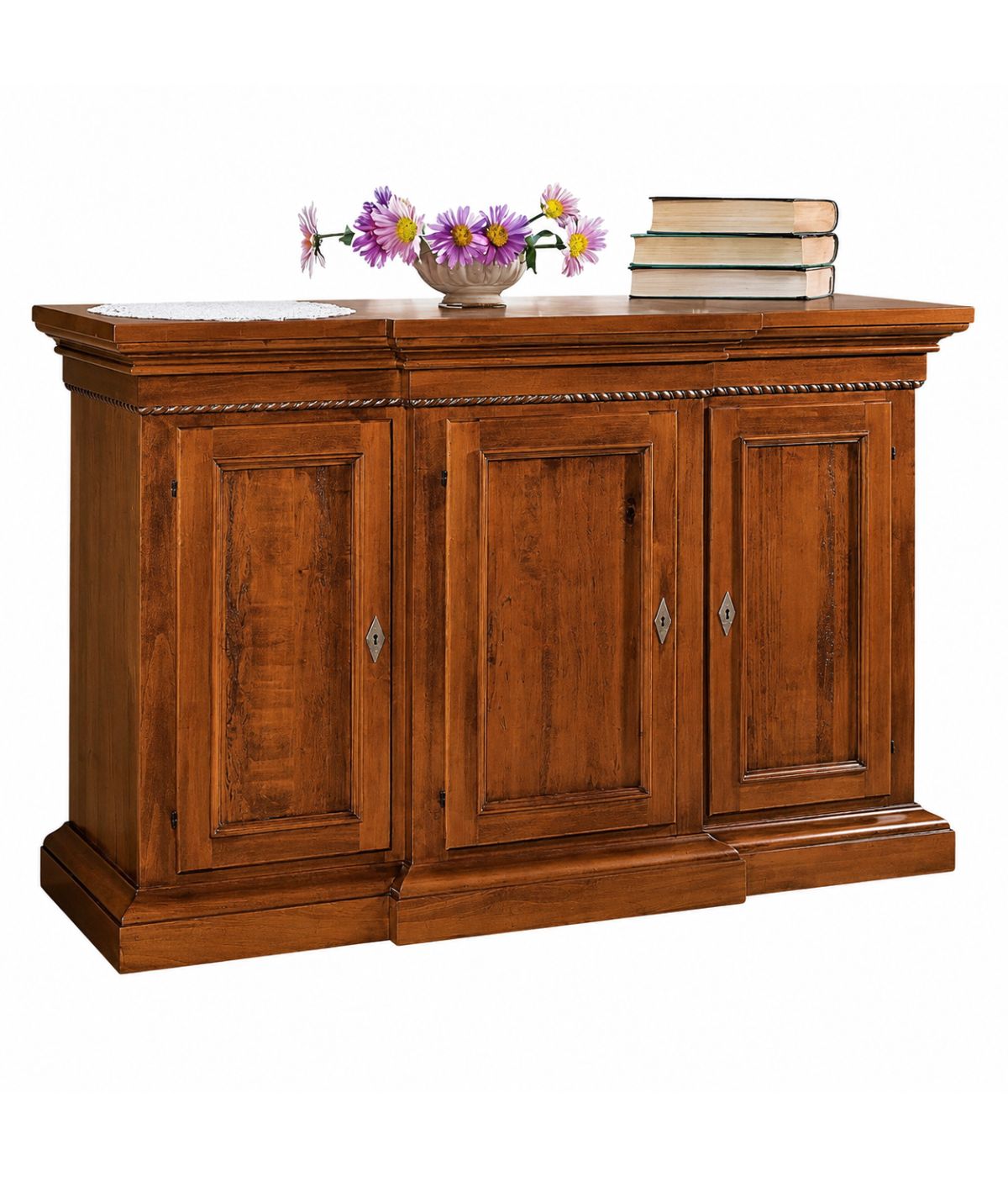 CREDENZA 3 PORTE CORPO AVANZATO LEGNO NOCE ARTE POVERA 175x52x110 (603)