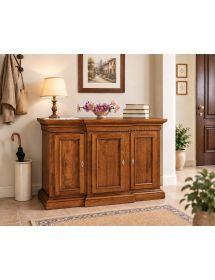 CREDENZA 3 PORTE CORPO AVANZATO LEGNO NOCE ARTE POVERA 175x52x110 (603)