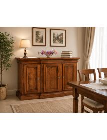 CREDENZA 3 PORTE CORPO AVANZATO LEGNO NOCE ARTE POVERA 175x52x110 (...